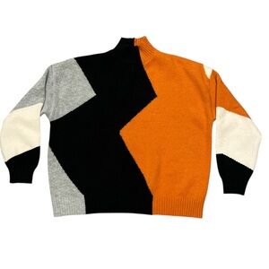 ANNVA Medium Color Block Mock Neck Pullover Sweater Multicolor Geometric